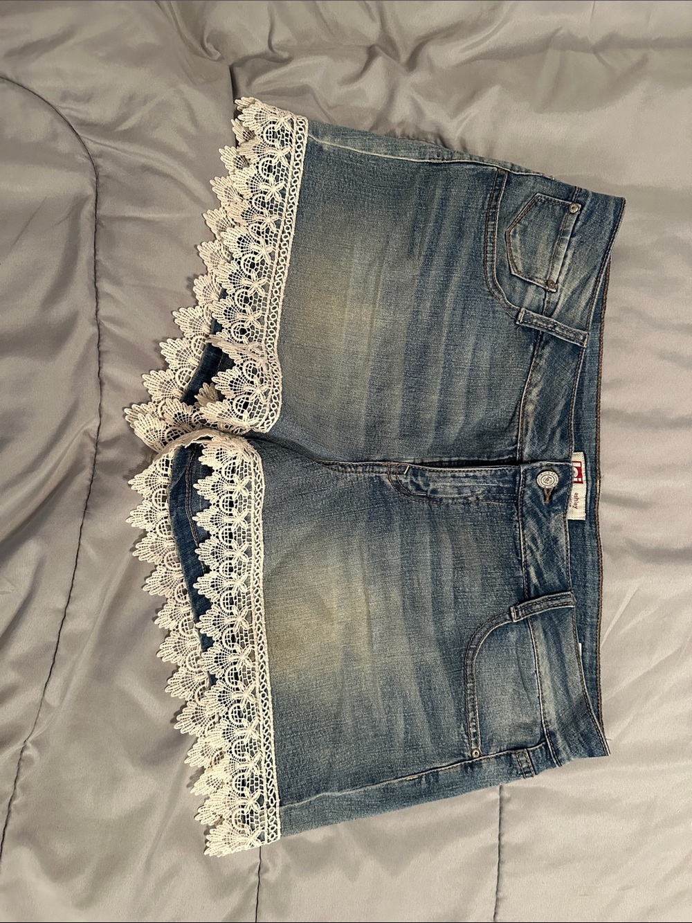 lei Light Blue Denim Jean shorts with Ivory Lace